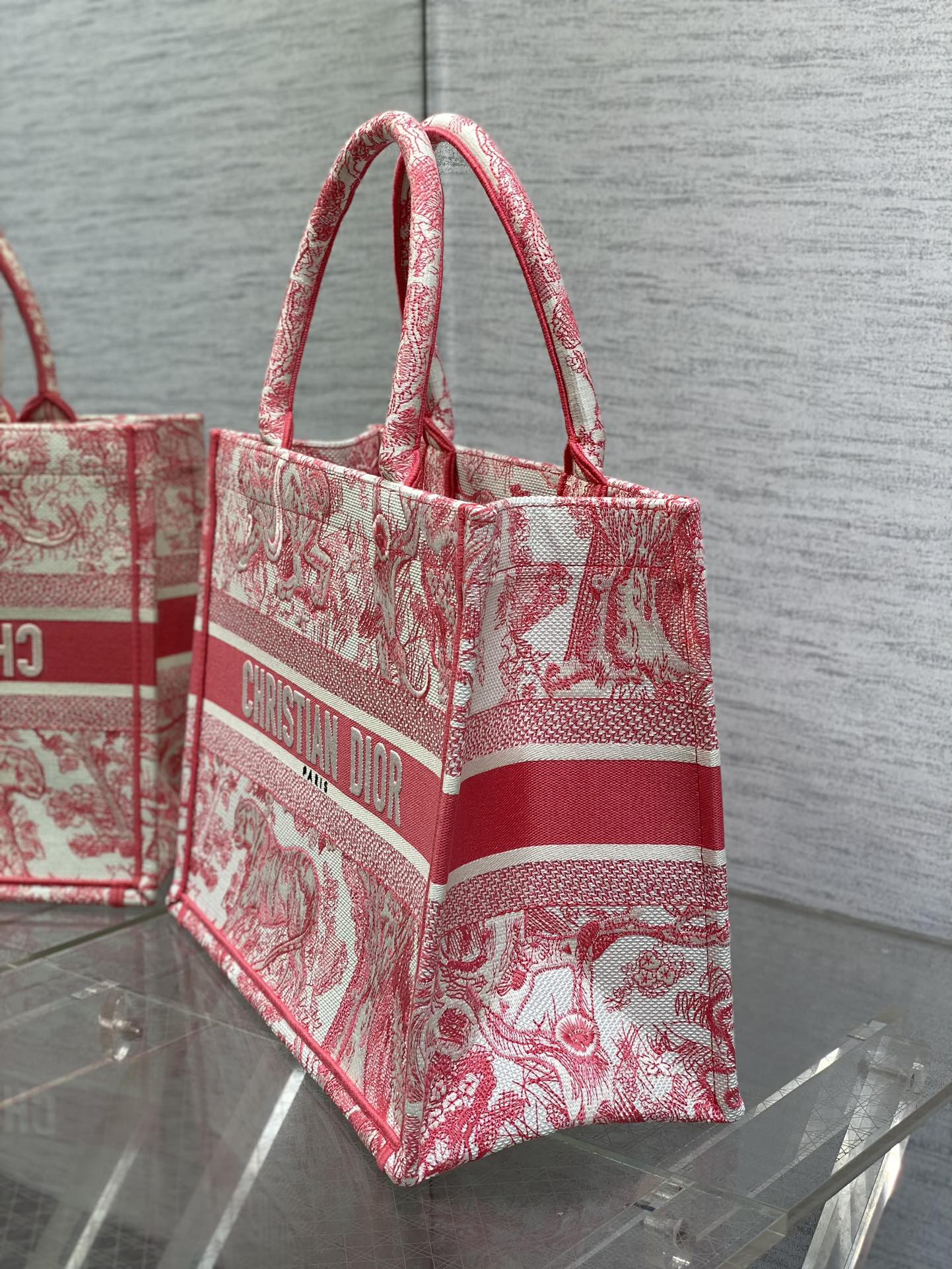 Medium Dior Book Tote Bag Candy Pink Toile de Jouy Embroidery